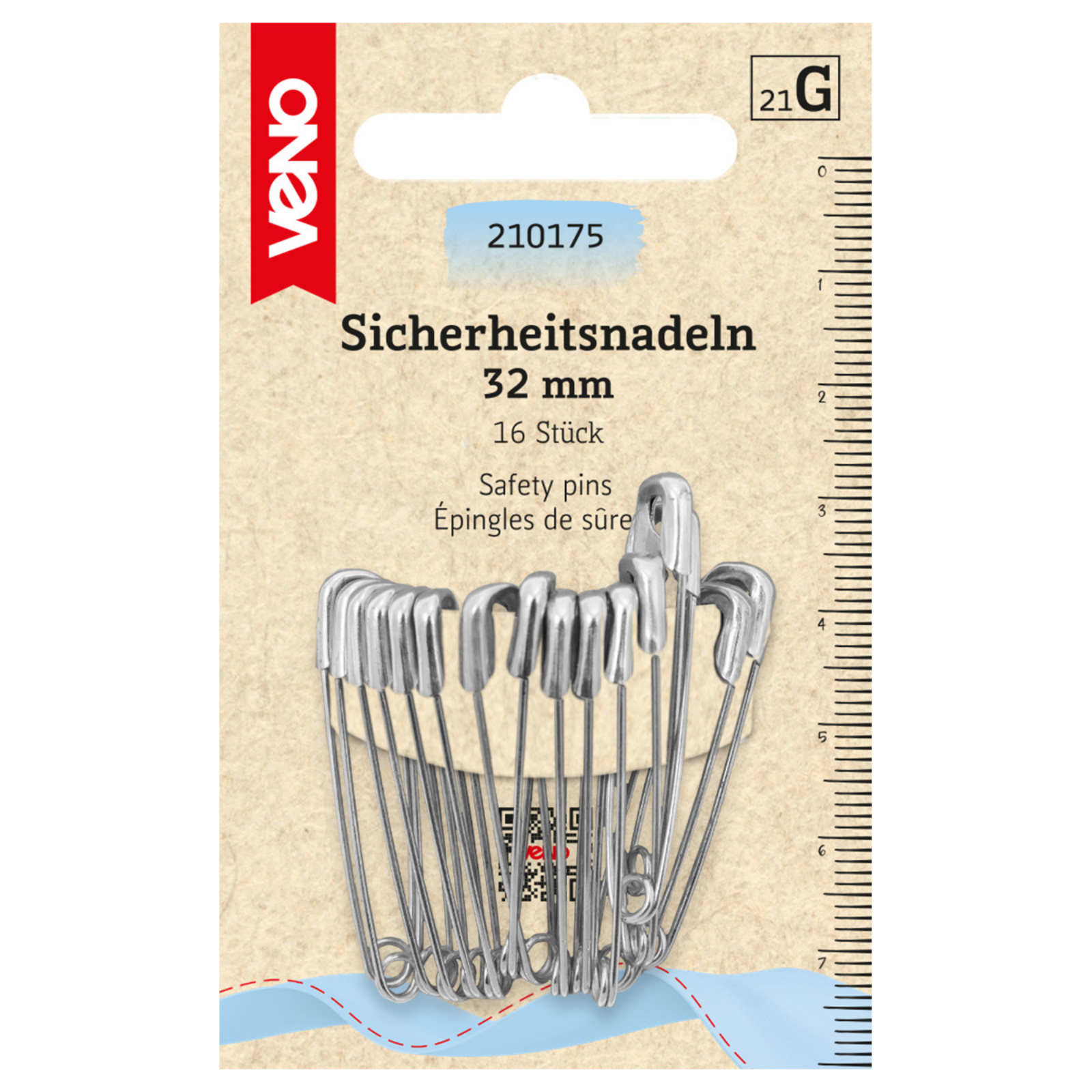 Sicherheitsnadeln 32mm silberfarbig 16 Stück