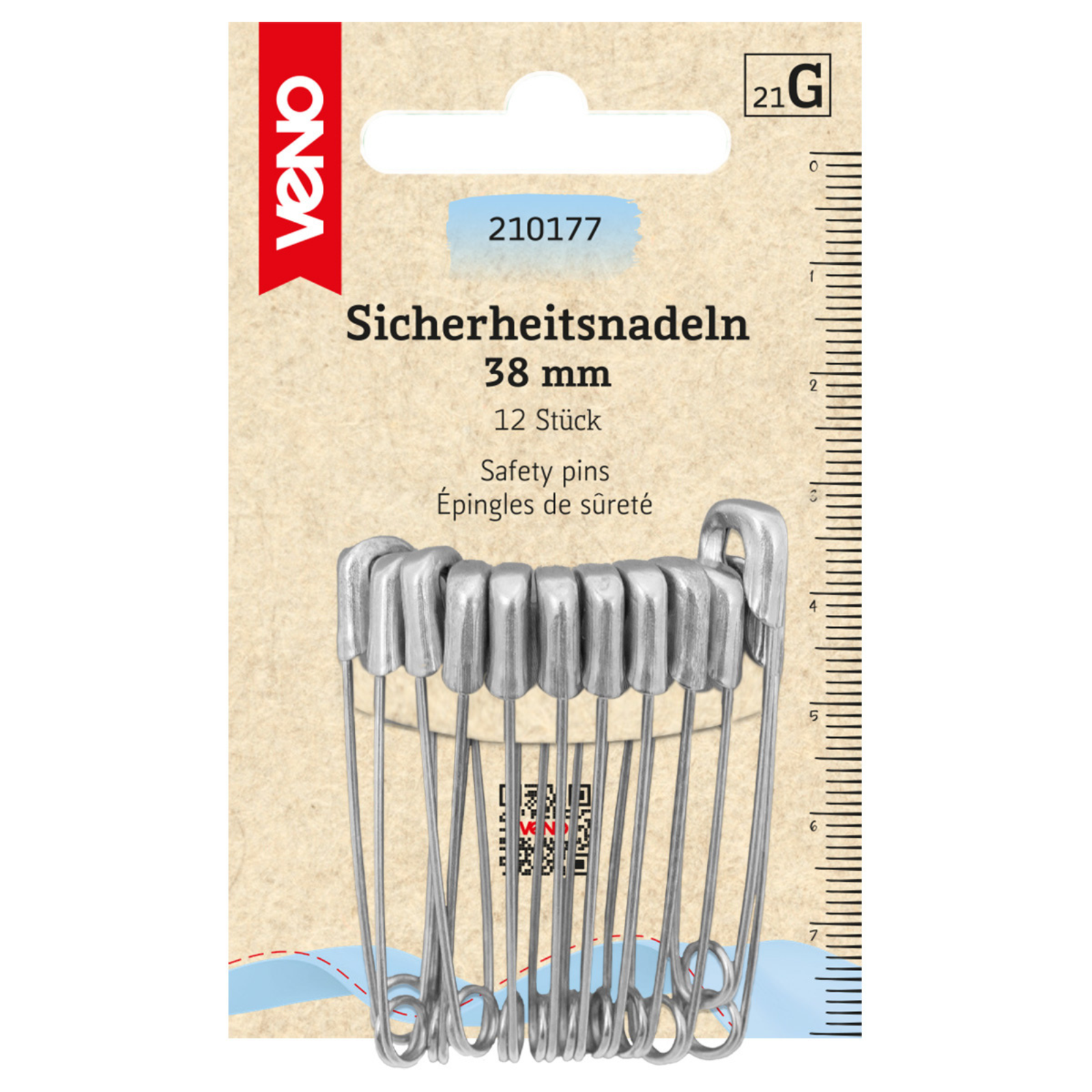 Sicherheitsnadeln 38mm silberfarbig 12 Stück