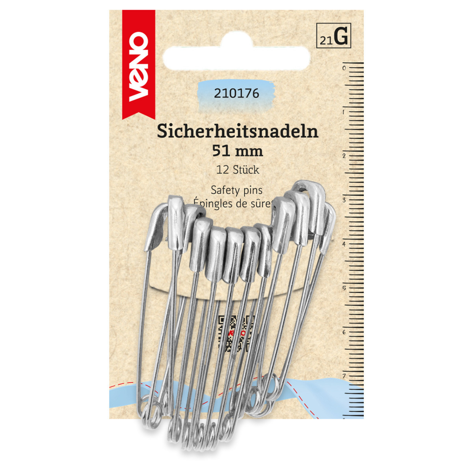 Sicherheitsnadeln 51mm silberfarbig 12 Stück