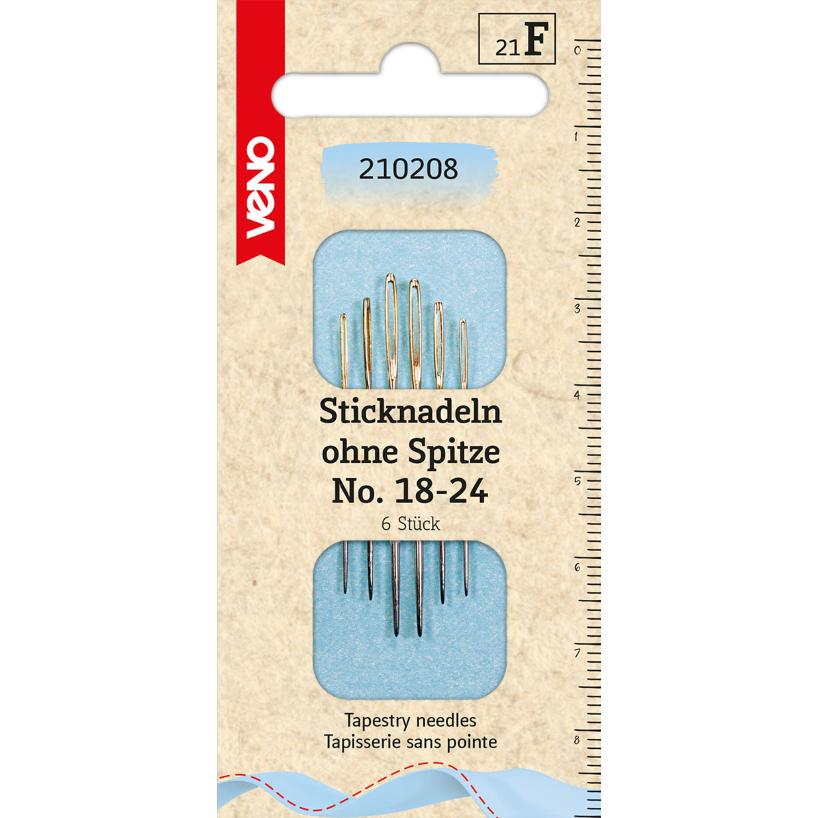 Sticknadeln ohne Spitze No. 18-24 - Goldöhr - 6 Stück