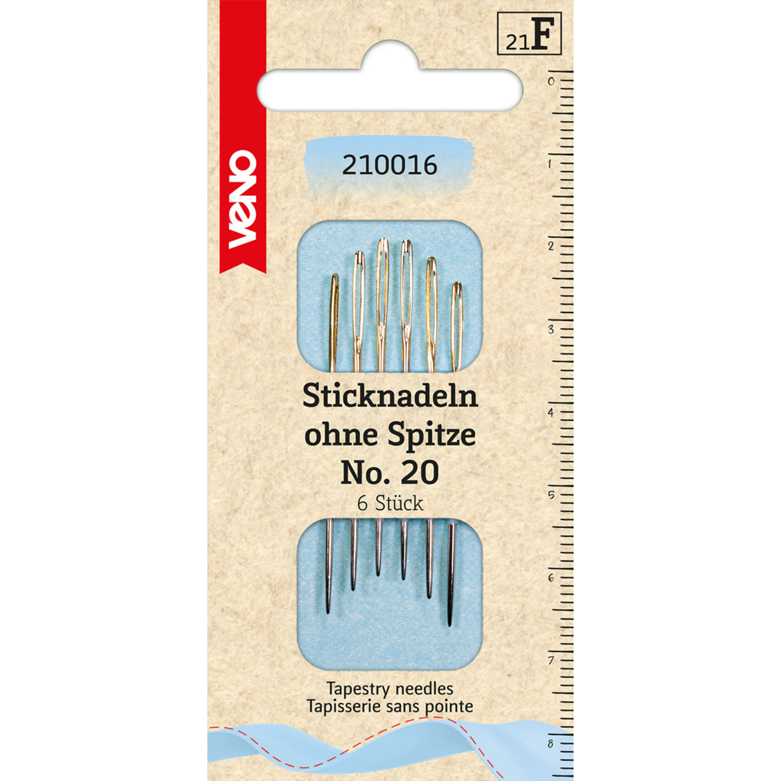 Sticknadeln ohne Spitze No. 20 - Goldöhr - 6 Stück