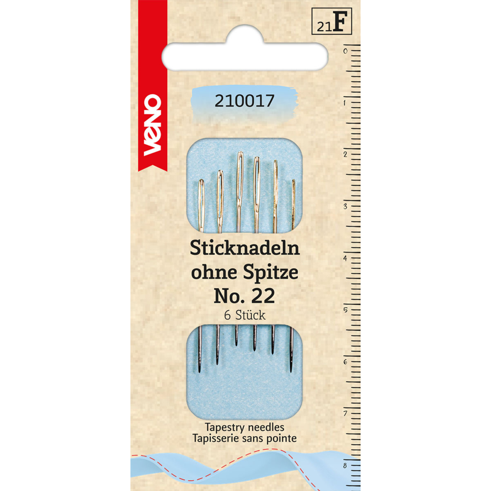 Sticknadeln ohne Spitze No. 22 - Goldöhr - 6 Stück