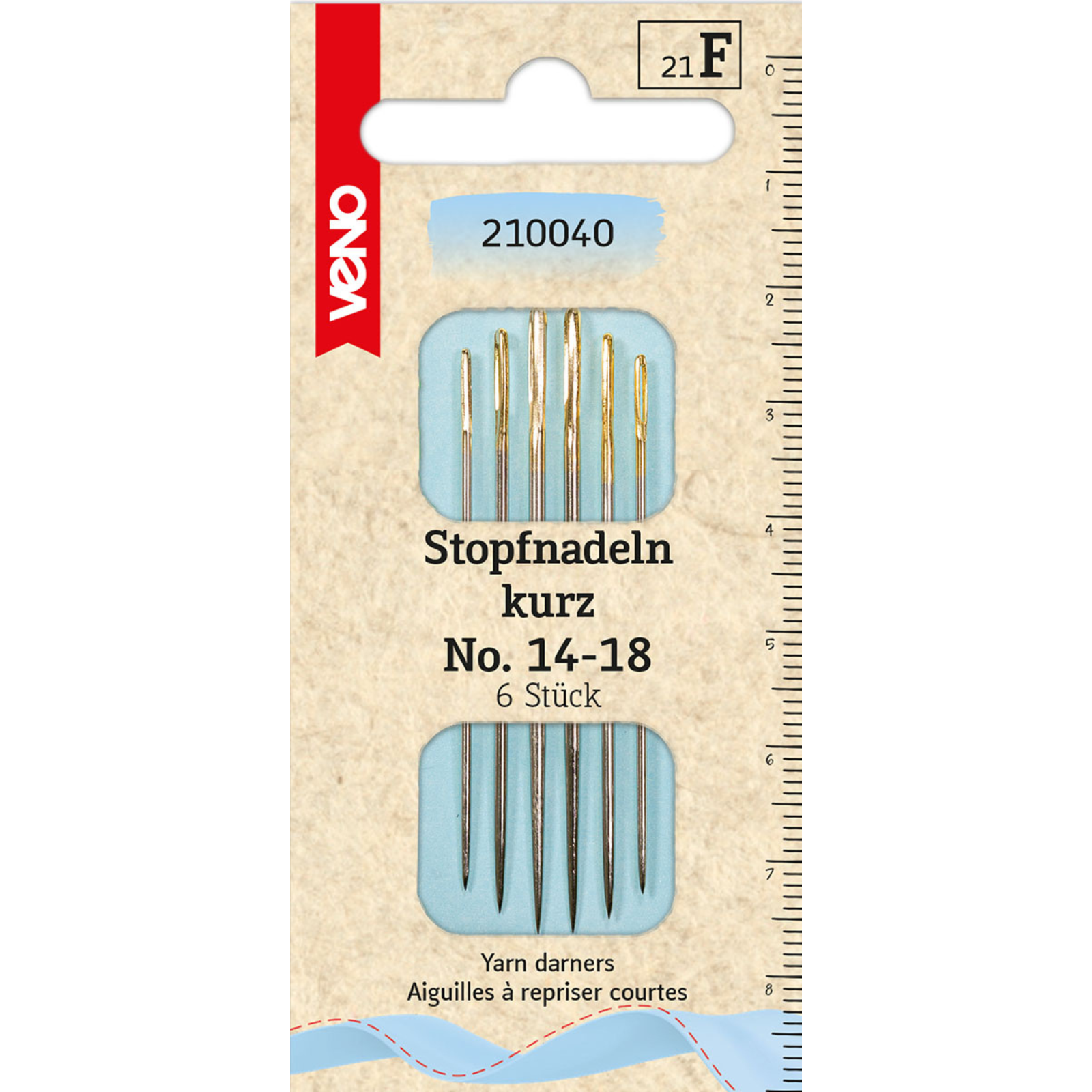 Stopfnadeln kurz No. 14-18 - Goldöhr - 6 Stück