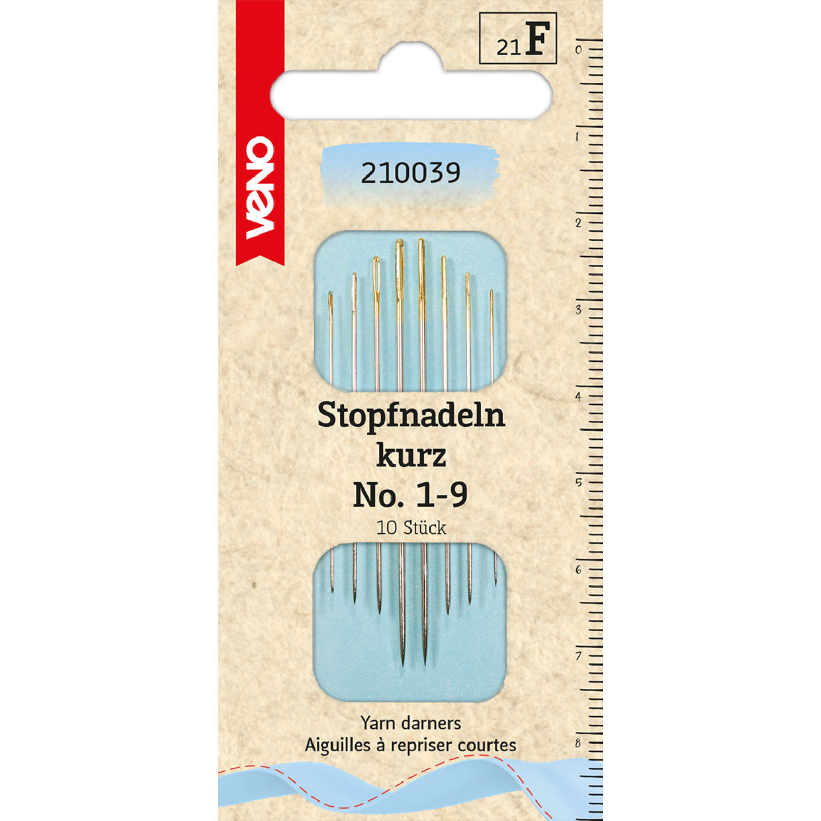 Stopfnadeln kurz No. 1-9 - Goldöhr - 10 Stück