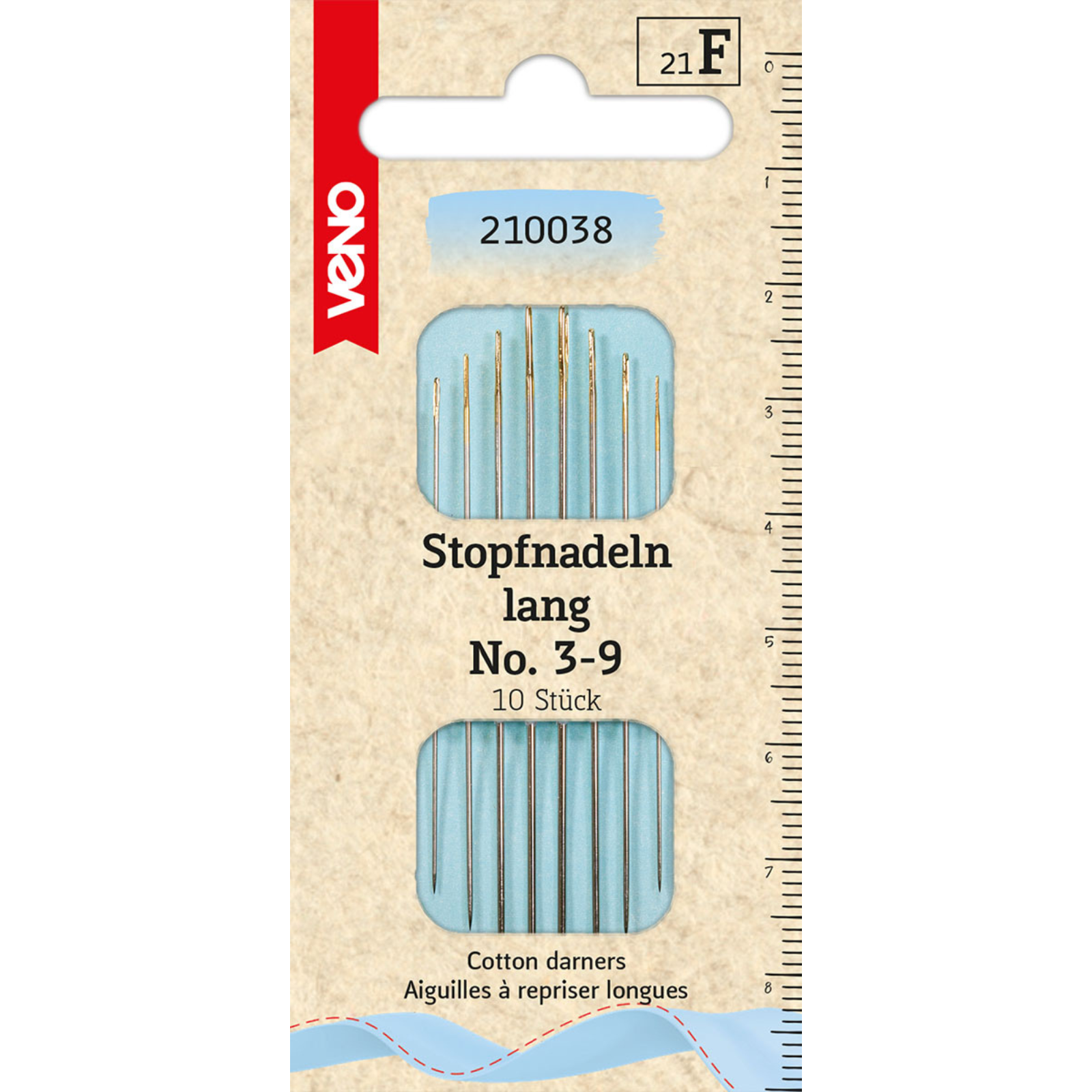 Stopfnadeln lang No. 3-9 - Goldöhr -10 Stück