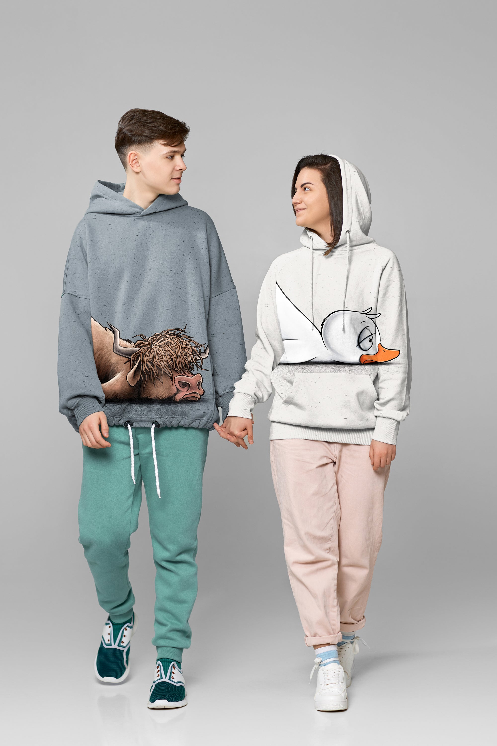 French Terry Swafing PANEL Cheeky Animals 2.0 by Thorsten Berger - Kuh - graublau