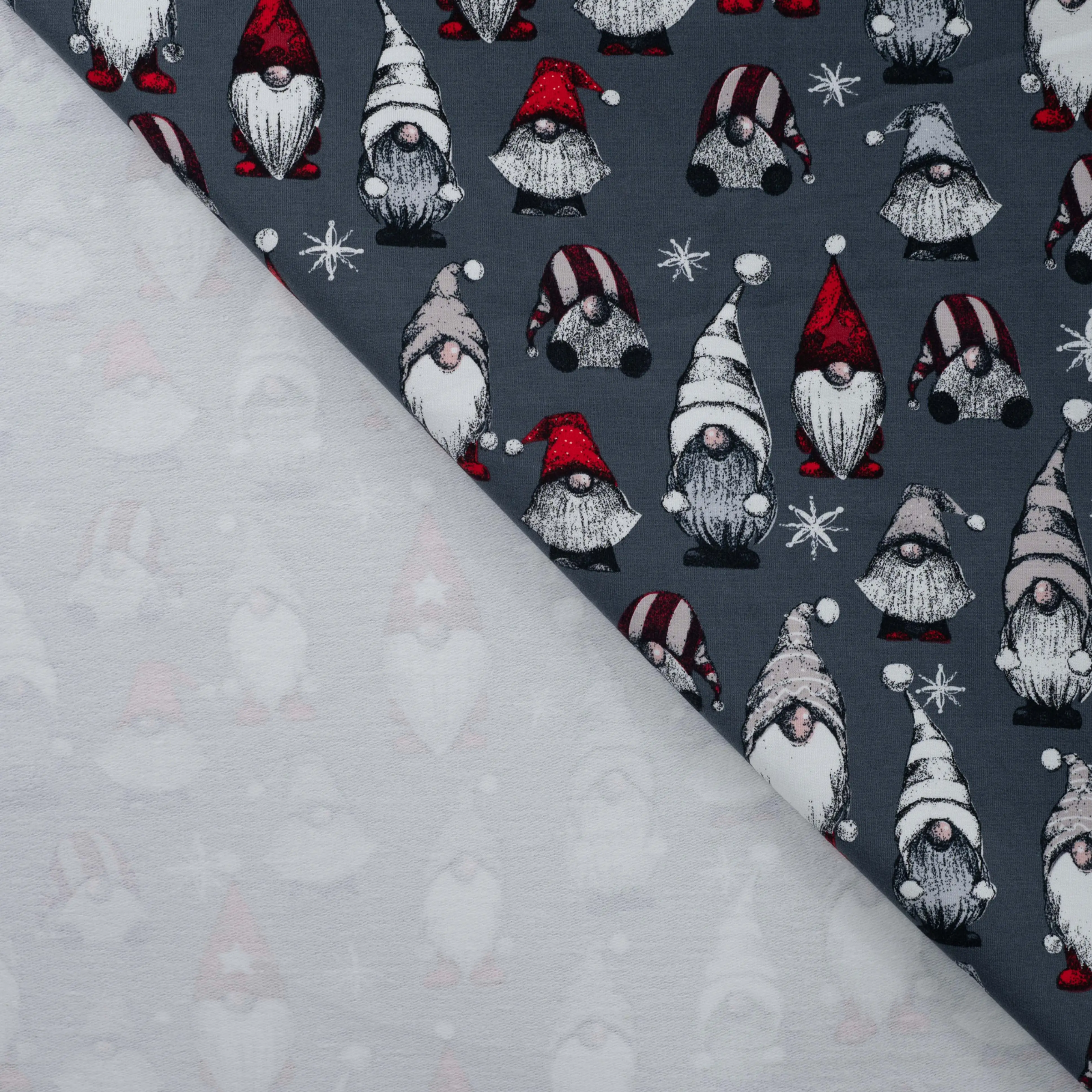 🎄Sweat French Terry Stoff - Weihnachten - Zwerge Grau