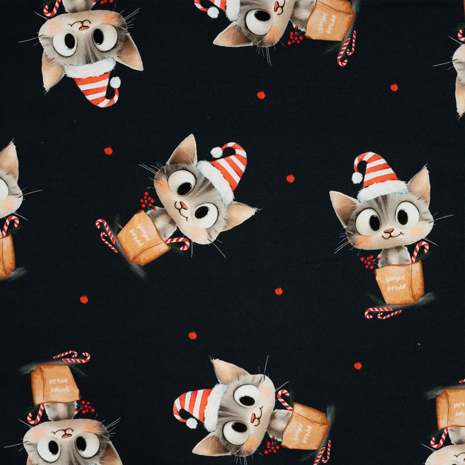 🎄Sweat French Terry Stoff - Weihnachten - süße Katzen mit Zuckerstangen