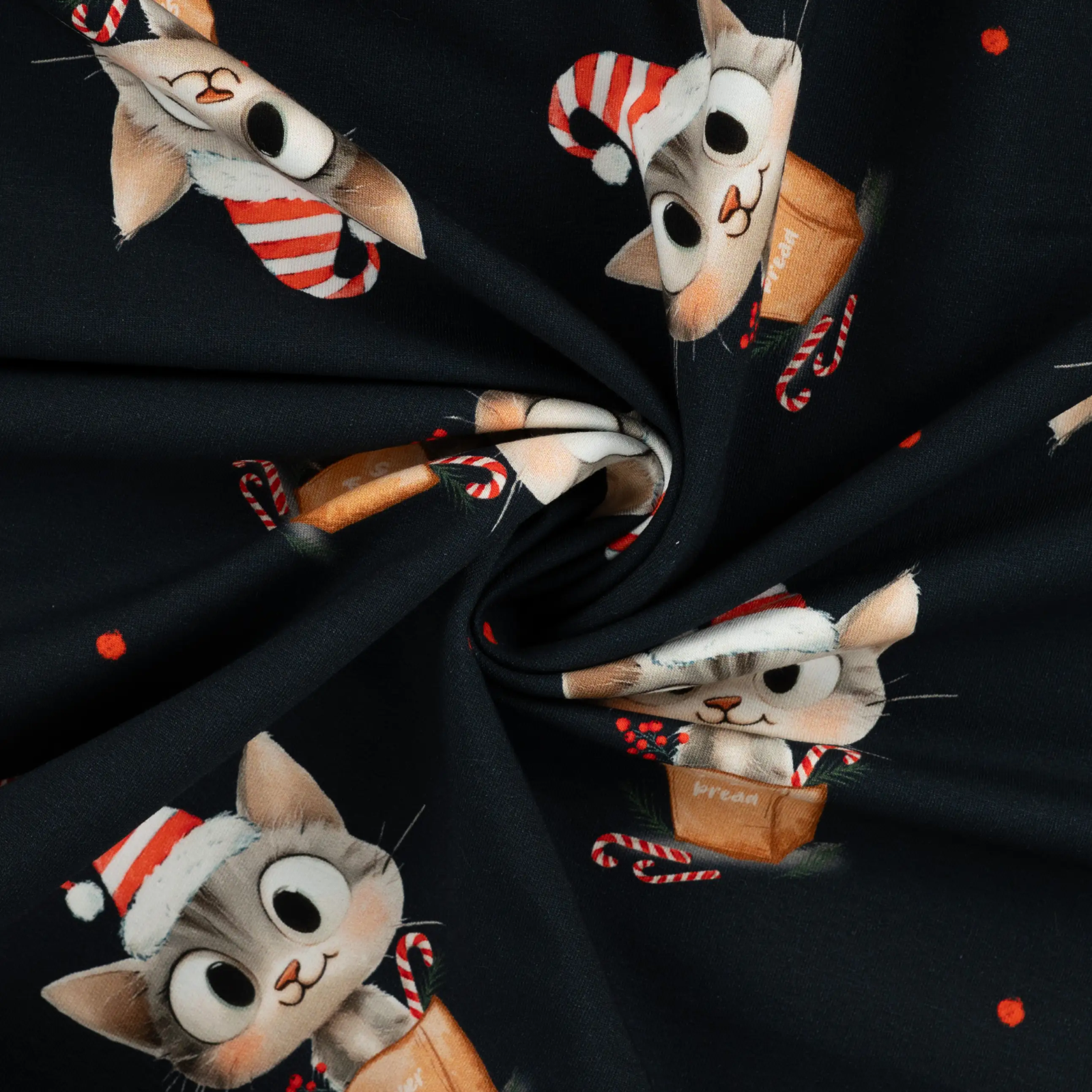 🎄Sweat French Terry Stoff - Weihnachten - süße Katzen mit Zuckerstangen