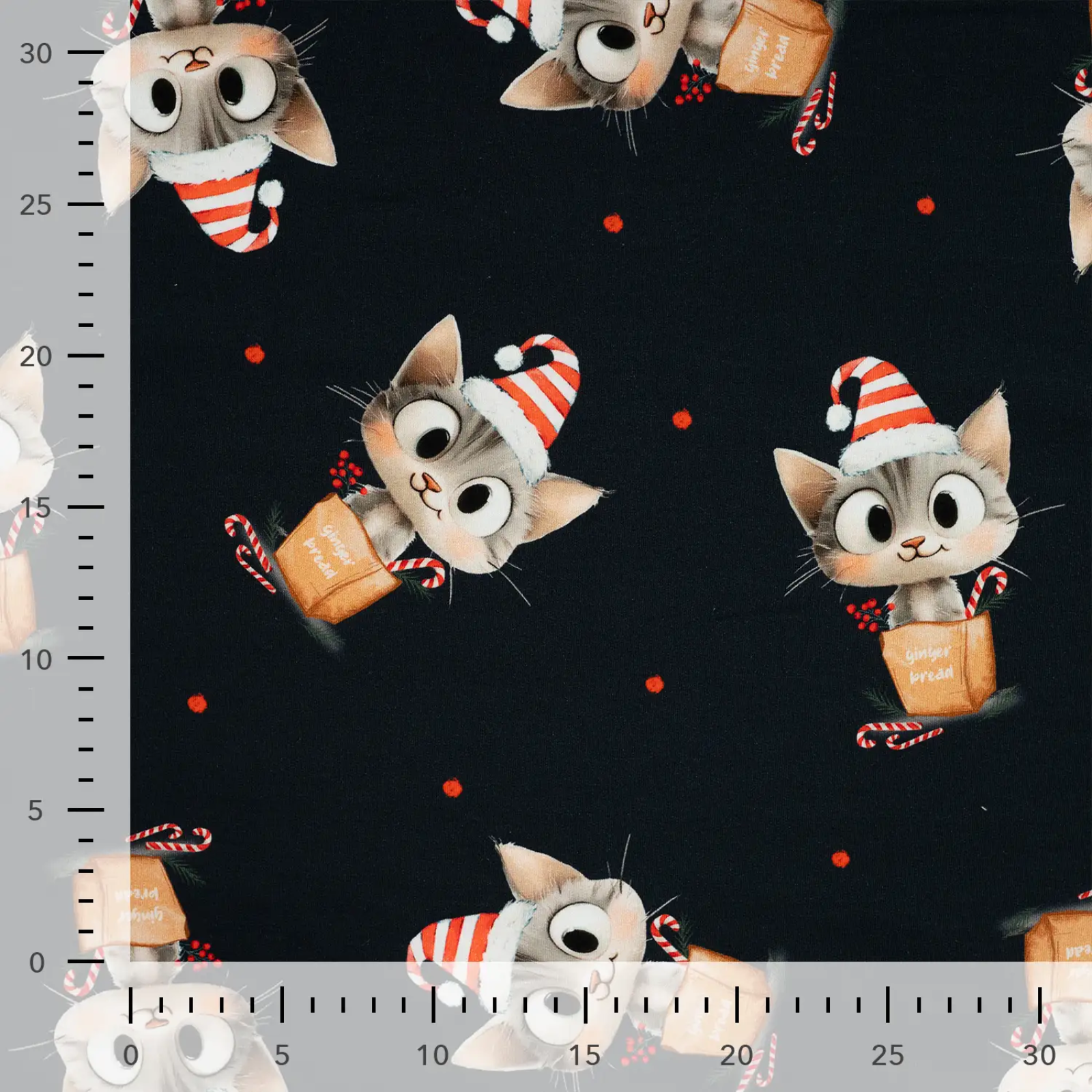 🎄Sweat French Terry Stoff - Weihnachten - süße Katzen mit Zuckerstangen