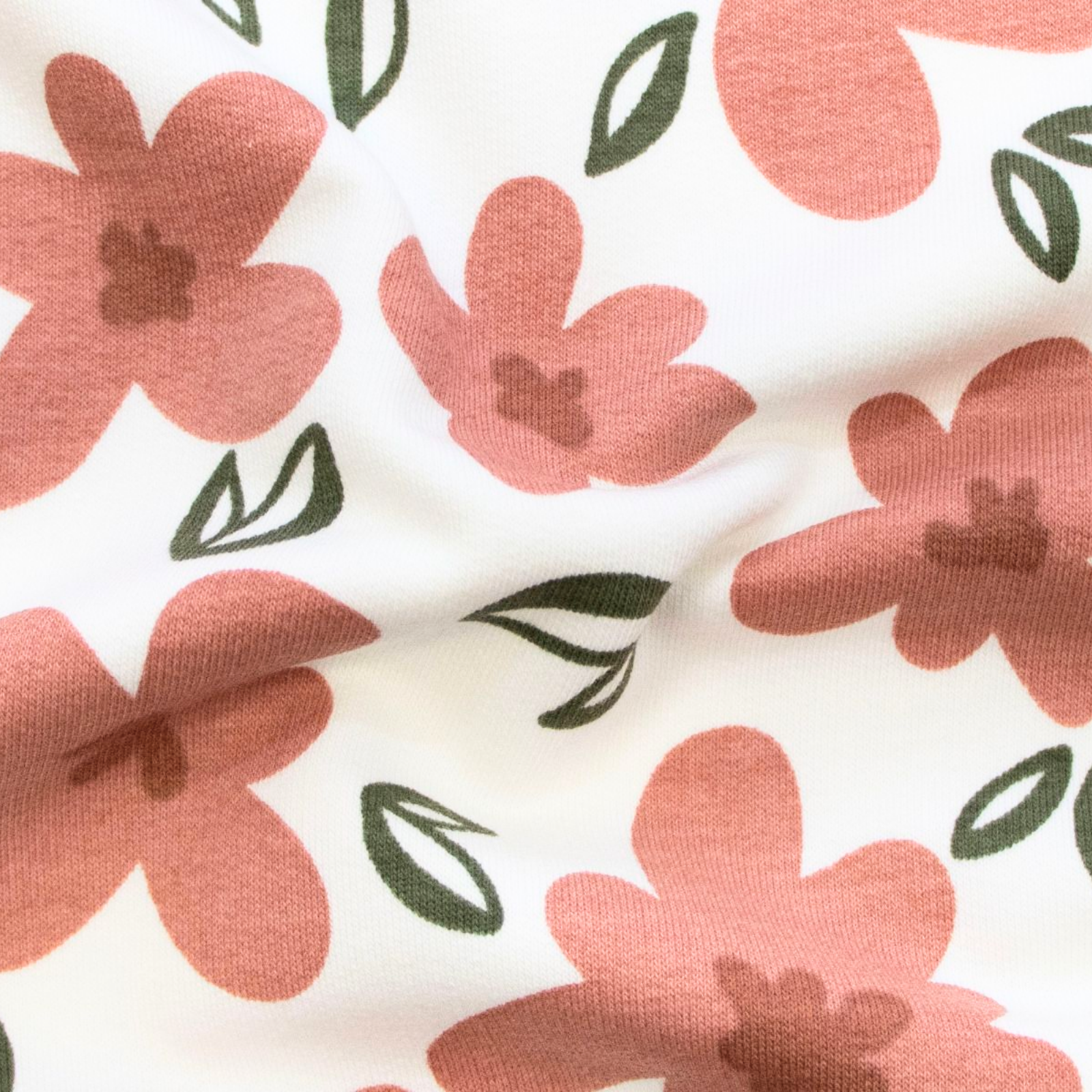 🌸Sweat French Terry Stoff Digitaldruck - rosa Blümchen - wollweiß