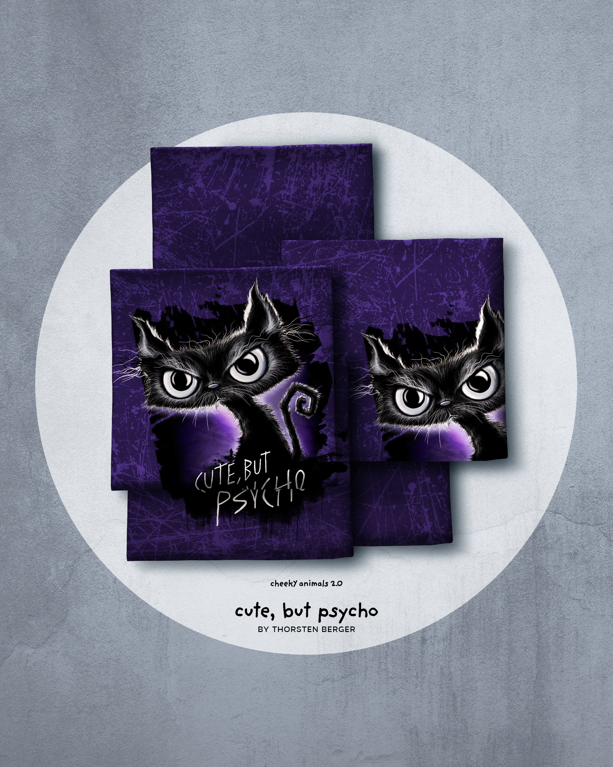 French Terry Swafing PANEL Cheeky Animals 2.0 by Thorsten Berger - Katze - lila