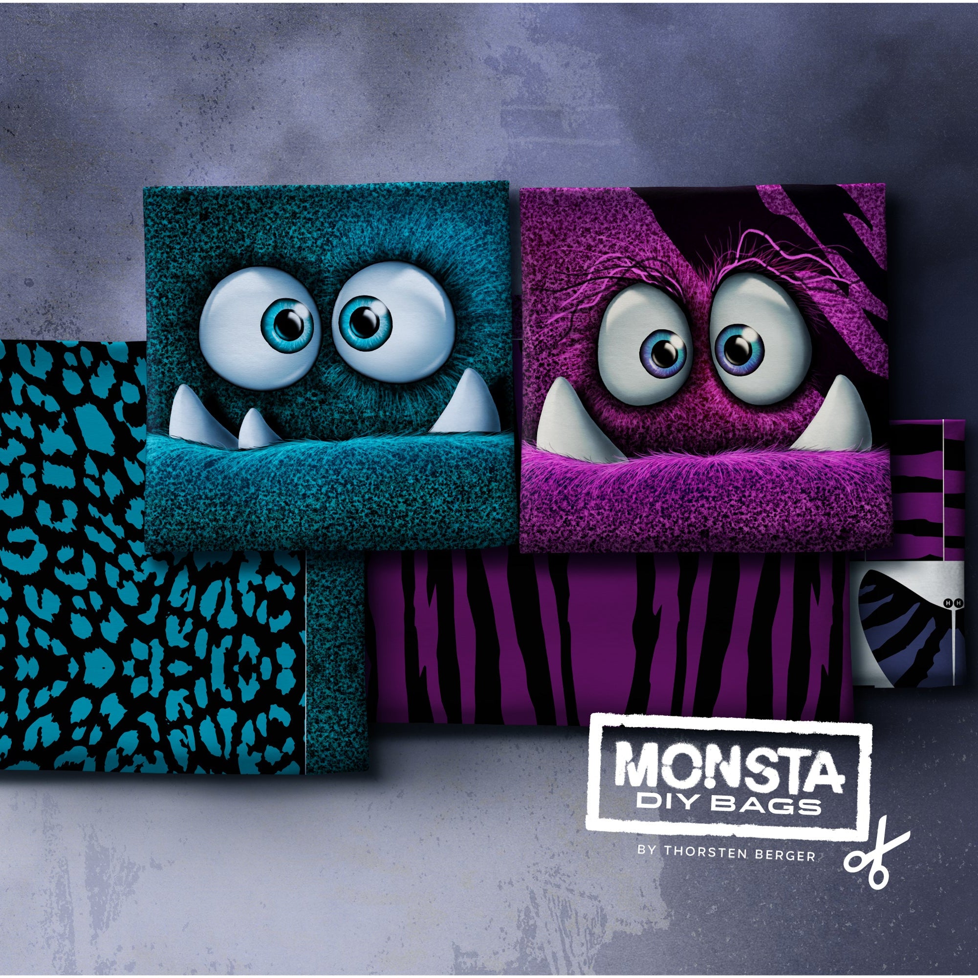 Samt Swafing Taschen PANEL ca. 100 cm x 140 cm MONSTA BAGS by Thorsten Berger