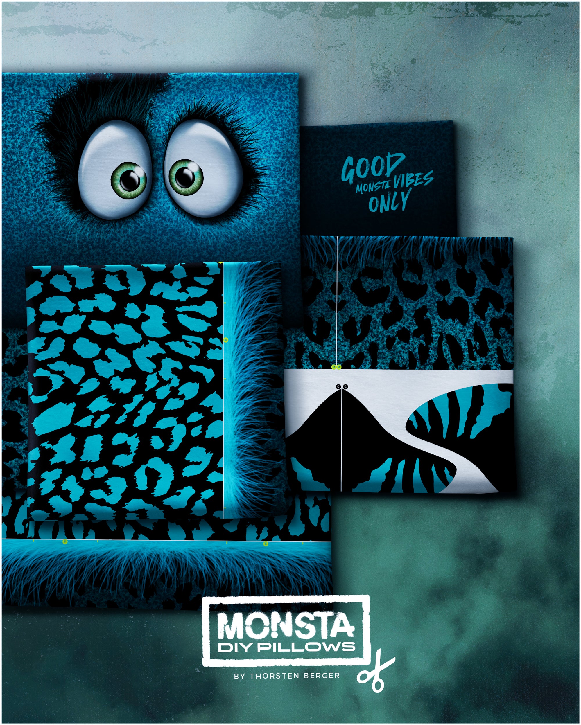 Samt Swafing Kissen PANEL ca. 120 cm x 140 cm MONSTA BAGS by Thorsten Berger - Petrol