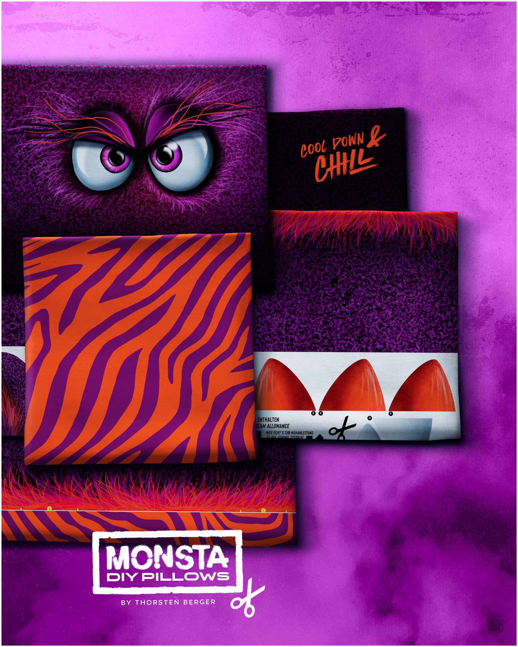 Samt Swafing Kissen PANEL ca. 120 cm x 140 cm MONSTA BAGS by Thorsten Berger - Beere