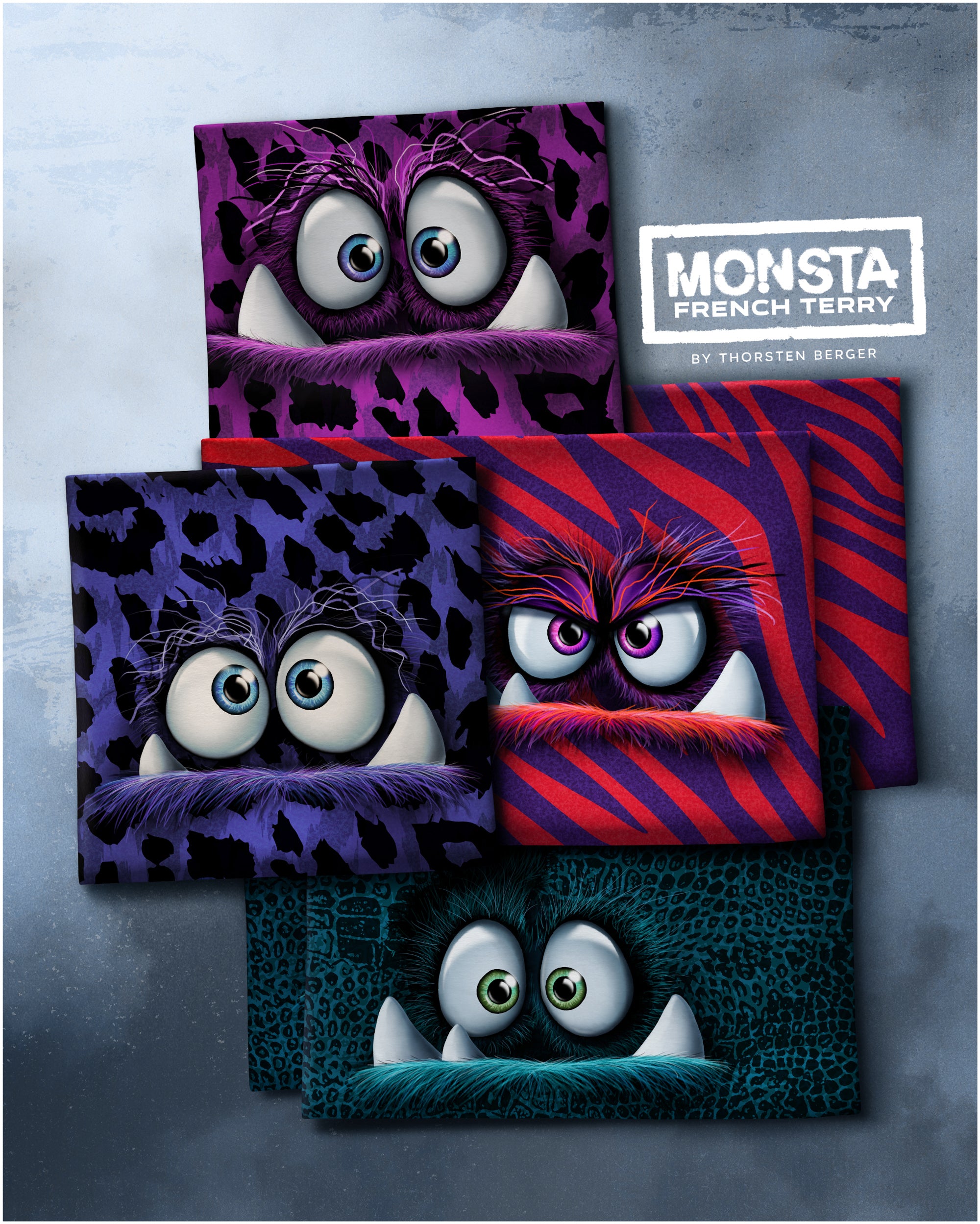 French Terry Swafing PANEL ca. 85 cm x 150 cm MONSTA by Thorsten Berger - Leo - Lila
