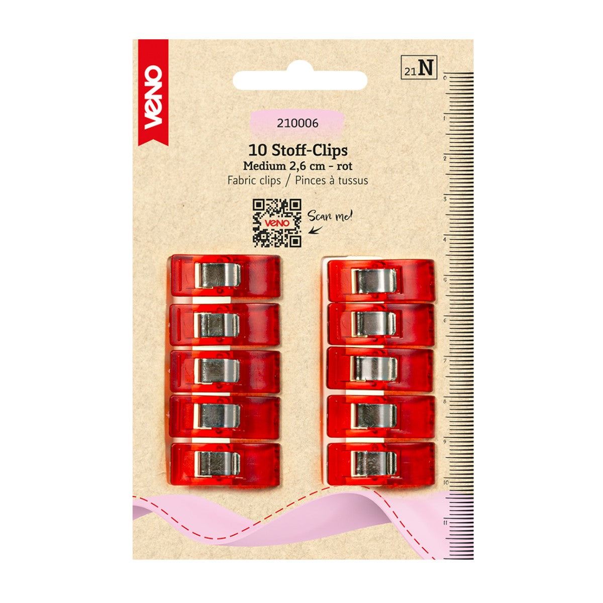 Stoff-Clips Medium rot 10 Stück