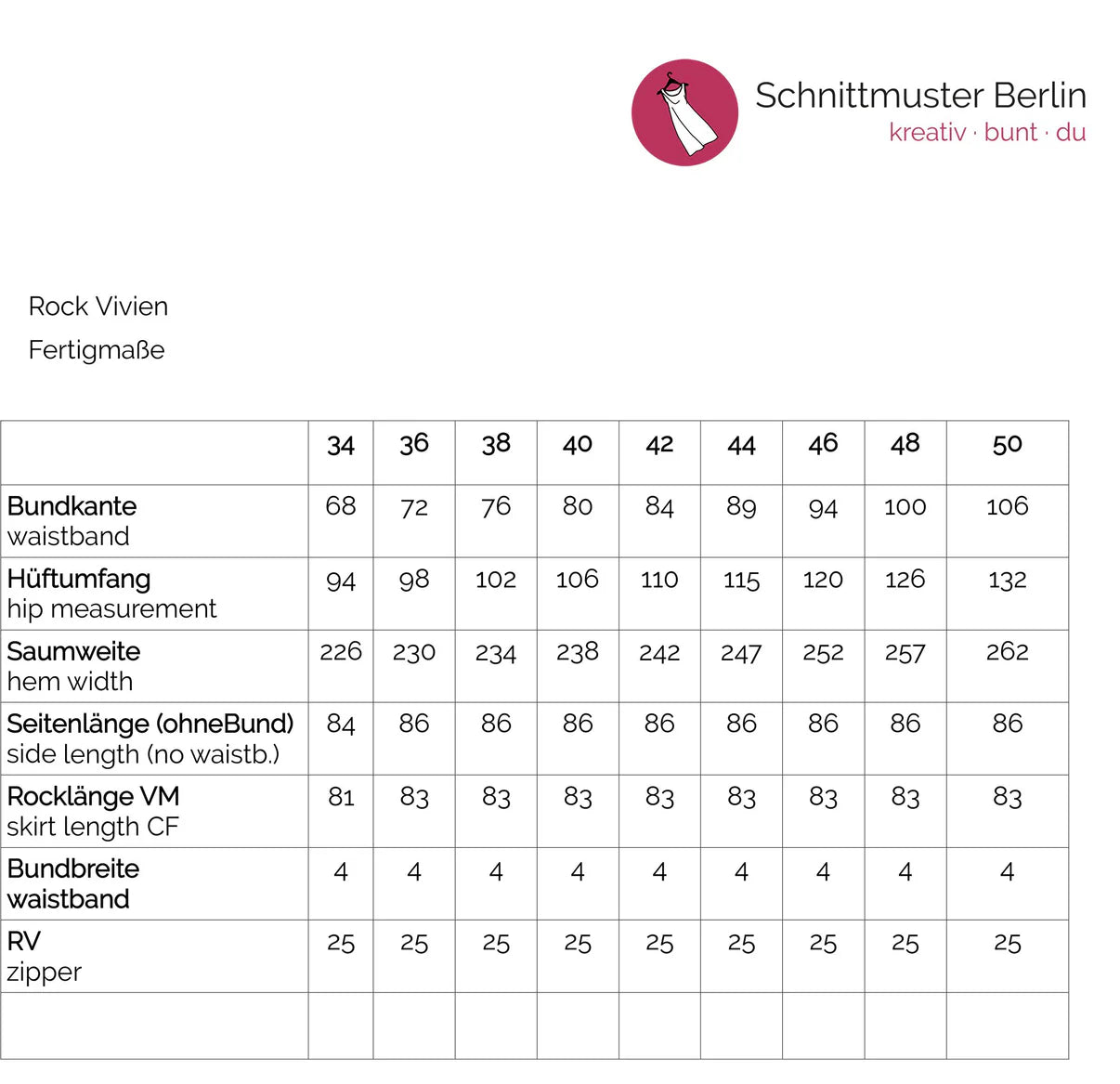 Papierschnittmuster Rock Vivien