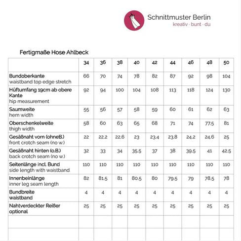 Papierschnittmuster Hose Ahlbeck