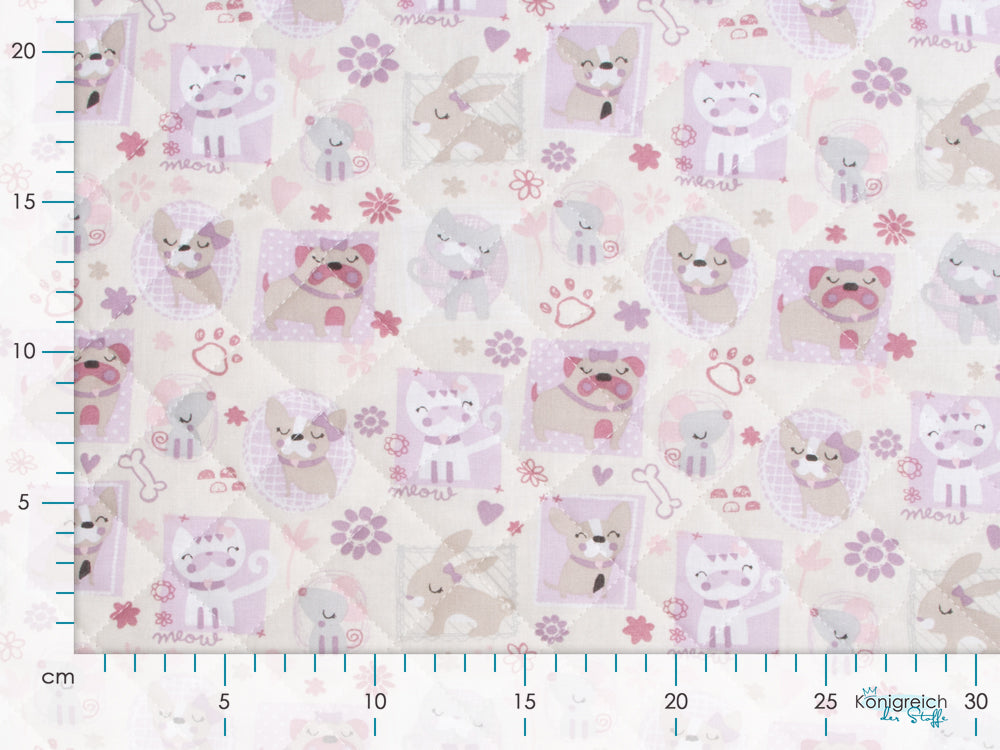 Französischer Rautenstepper Doubleface - niedliche Haustiere und Herzen - rosa