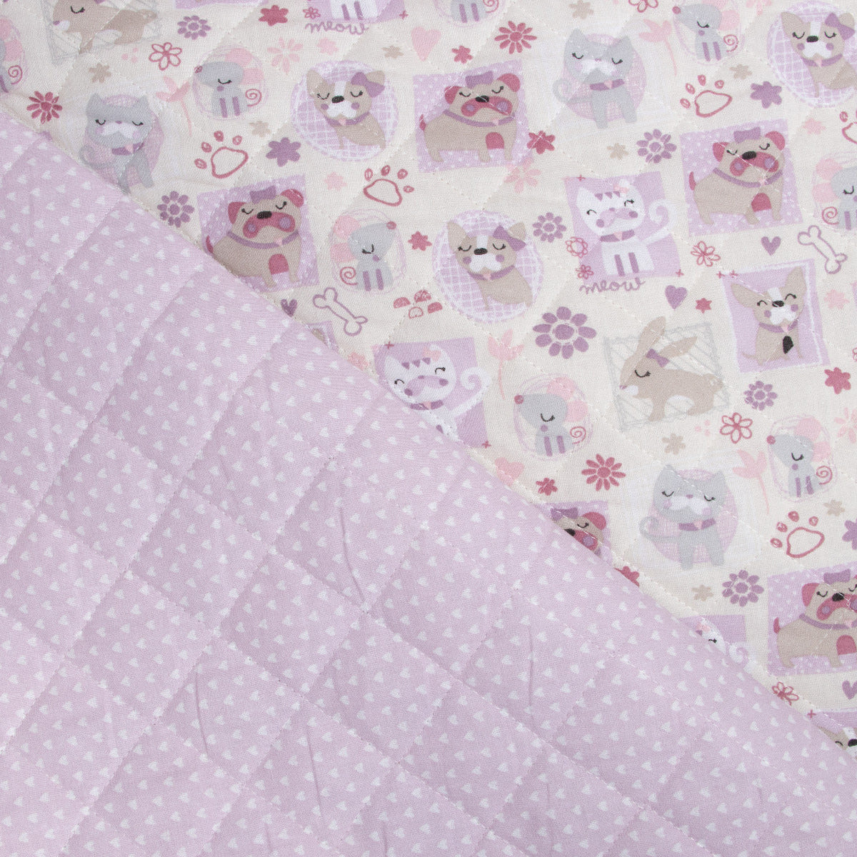 Französischer Rautenstepper Doubleface - niedliche Haustiere und Herzen - rosa