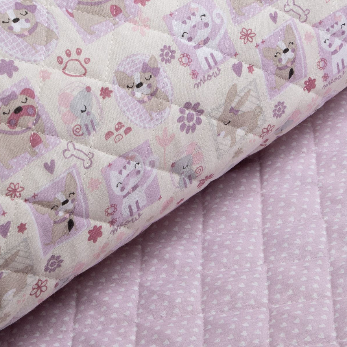 Französischer Rautenstepper Doubleface - niedliche Haustiere und Herzen - rosa