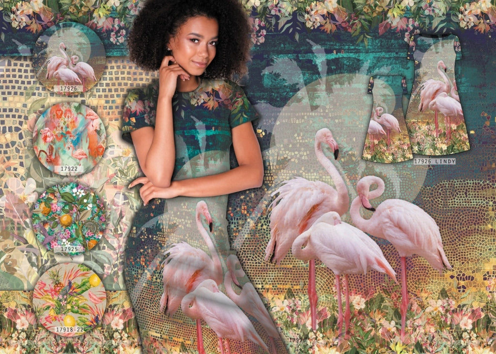 Jersey Digitalprint Stenzo - Pfauen und Zitronenbäumchen - weiß