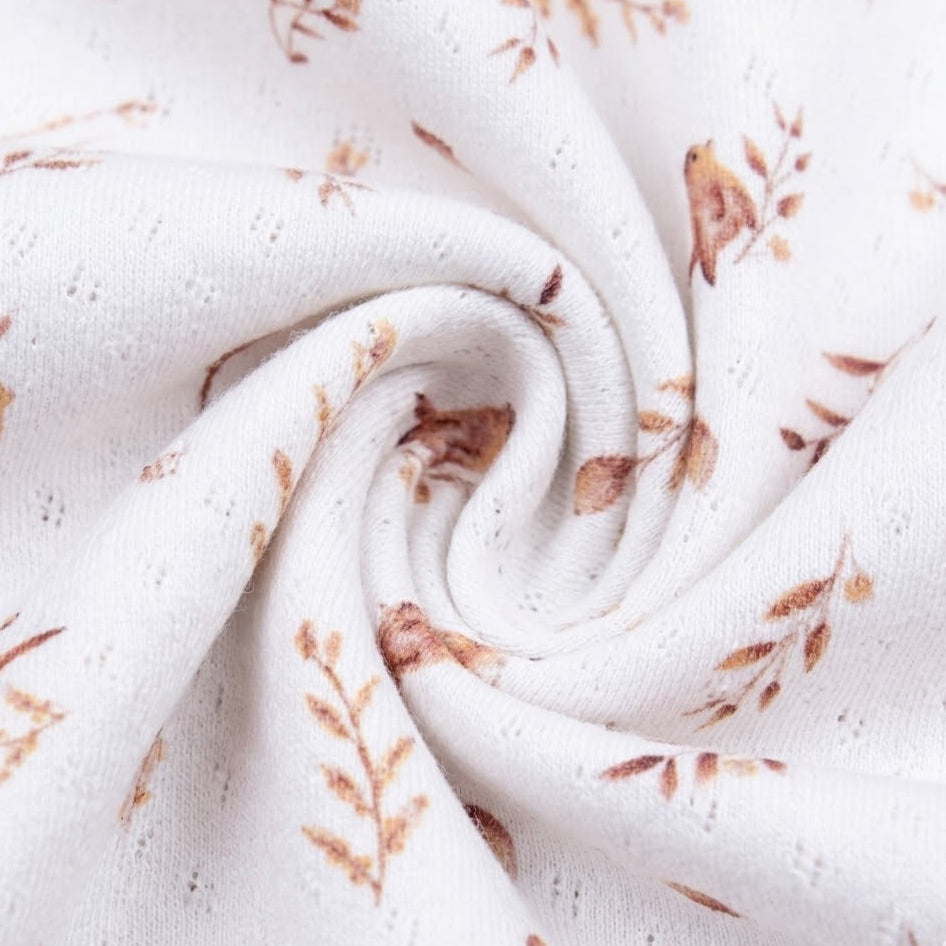 Jersey Feinstrick Stoff Ajoure Pointoille - Kleine Vögelchen - Wollweiß