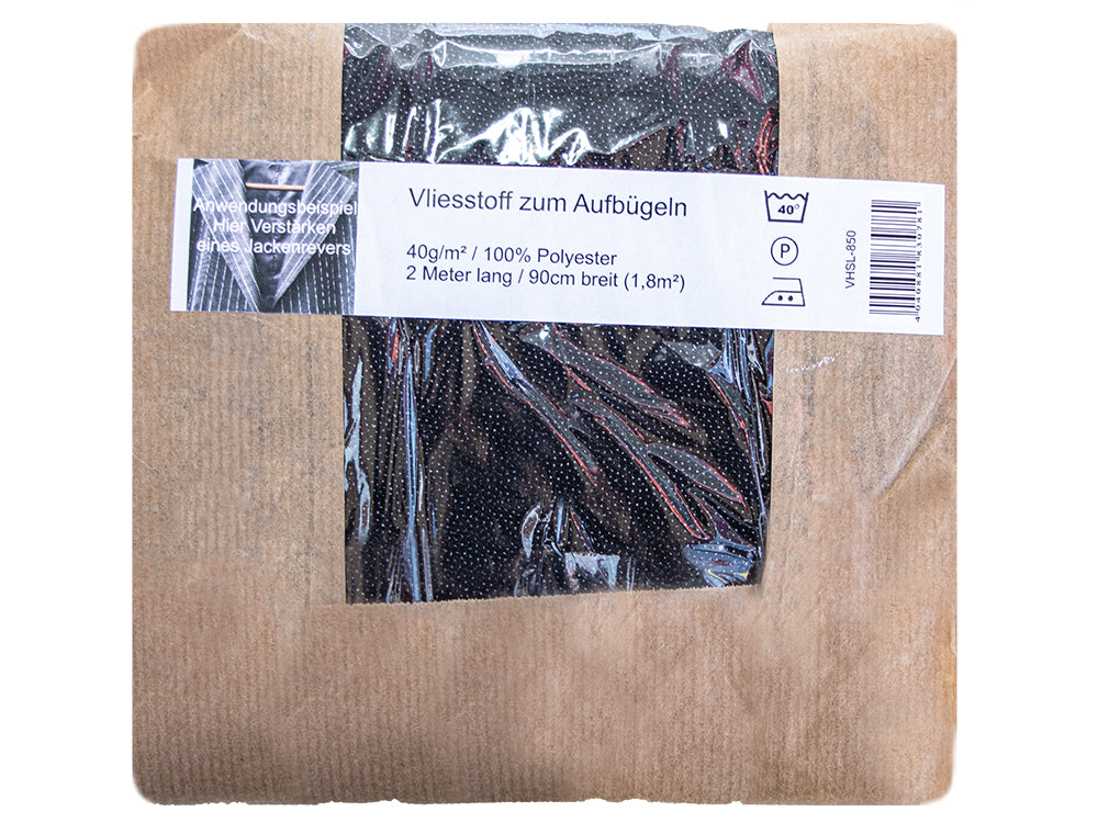Vliesstoff zum Aufbügeln 2 m x 0,90 cm - 40g/m² - schwarz