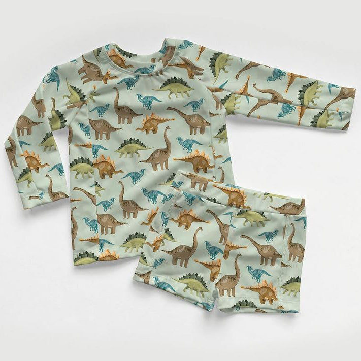 Swimwear Jersey Badestoff UPF 50 - Dinosaurier - Altgrün