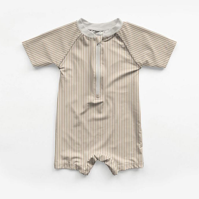 Swimwear Jersey Badestoff UV Protection UPF 50 Streifen - beige - weiß