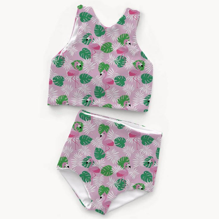 Swimwear Jersey Badestoff UV Protection UPF 50 Flamingos - rosa