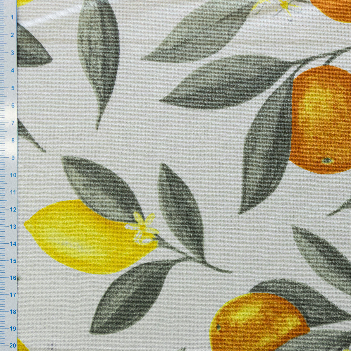 Dekostoff Half-Panama - Zitronen- und Orangenzweige - wollweiß