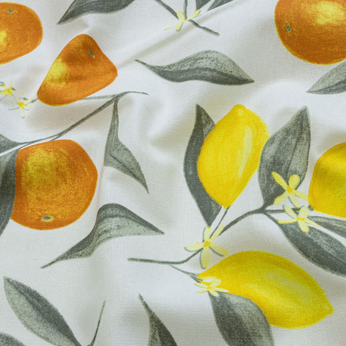 Dekostoff Half-Panama - Zitronen- und Orangenzweige - wollweiß