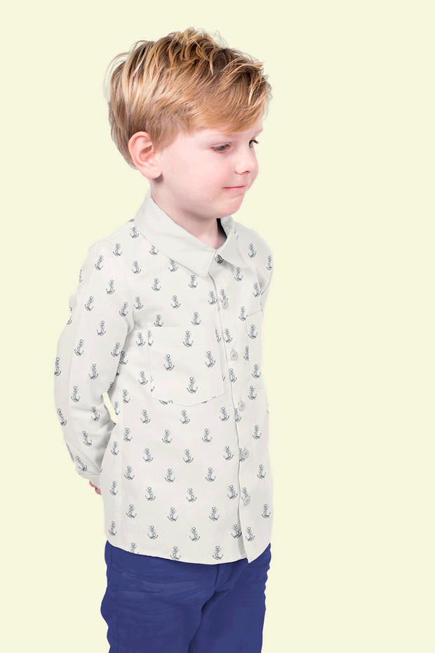 Webware Baumwolle Popeline Digitaldruck - verspielte Anker - wollweiß