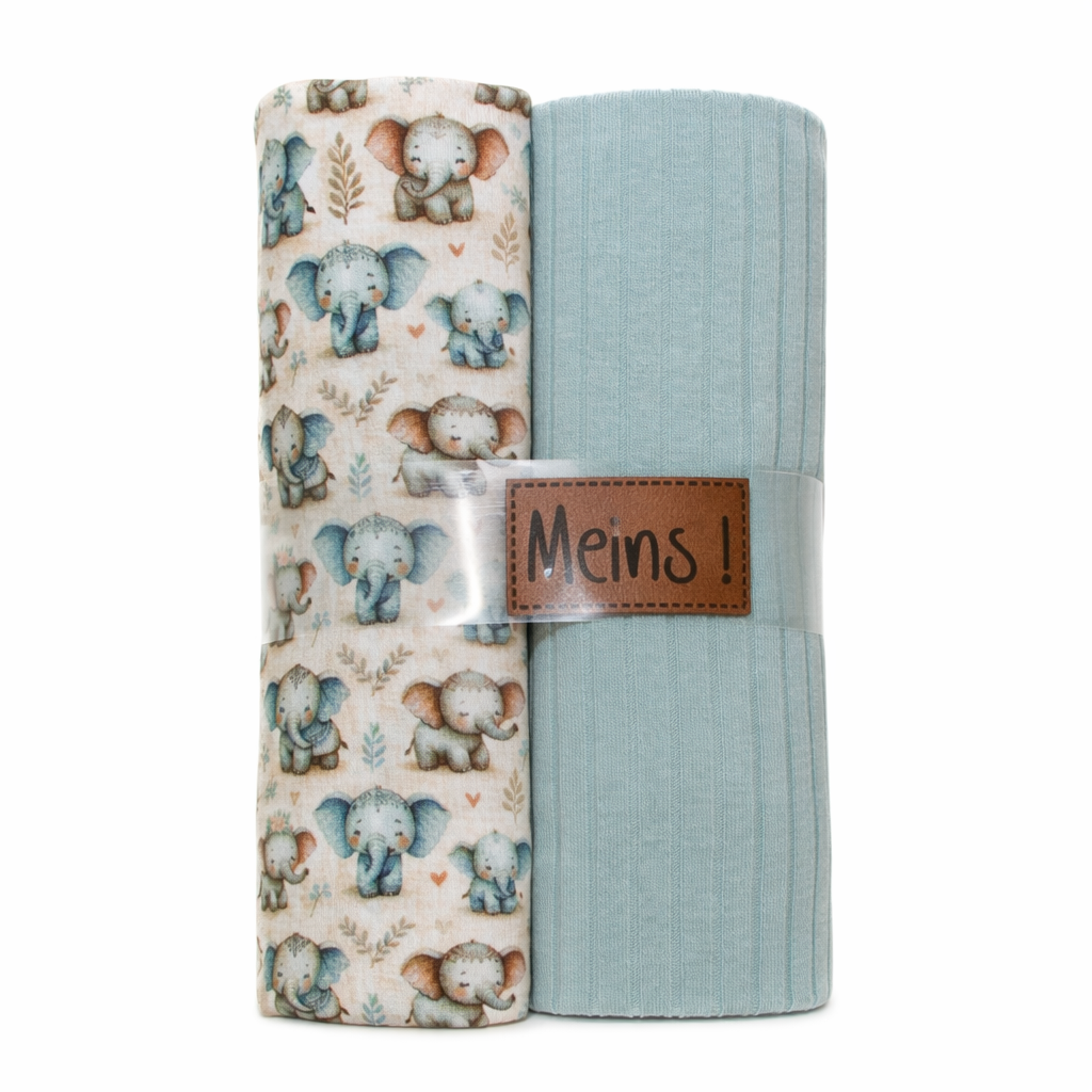 Jersey Stoffpaket + Label - süße Elefanten