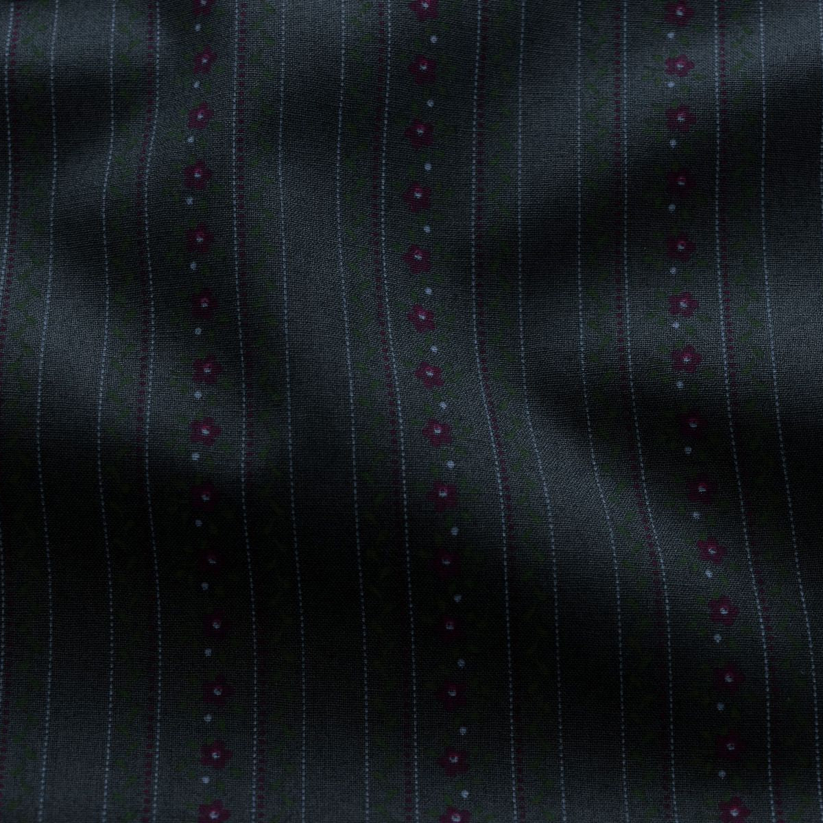 Webware Baumwolle Renforcé mercerisiert für Trachten - blumige Streifen - dunkelgrau