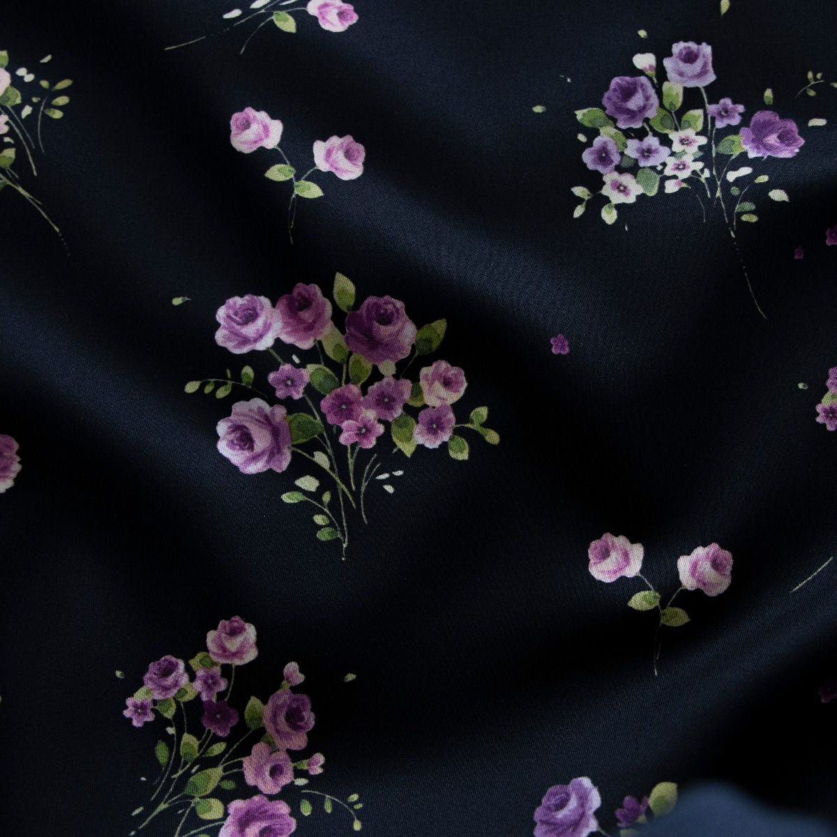 Webware Baumwolle Renforcé mercerisiert für Trachten - Blumensträuße - nachtblau