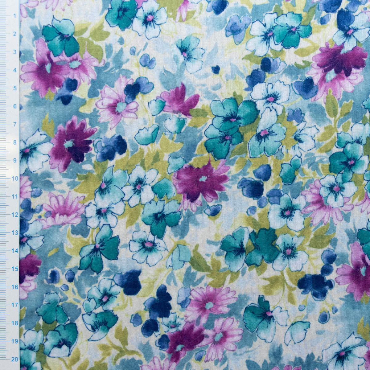 Jersey  Viskose - Bunte Blumenwiese - Weiß