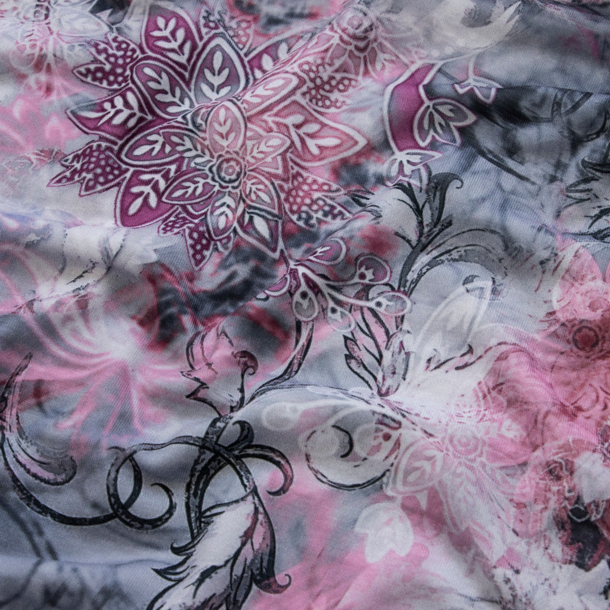 Jersey Digitaldruck - Blütenvielfalt - Weiß - Grau