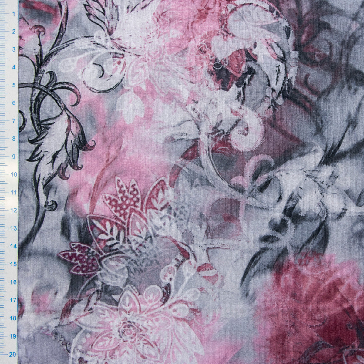 Jersey Digitaldruck - Blütenvielfalt - Weiß - Grau