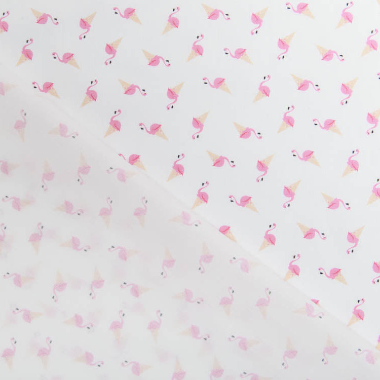 🦩🍦Webware Baumwolle - Flamingos auf Eiswaffeln - weiß