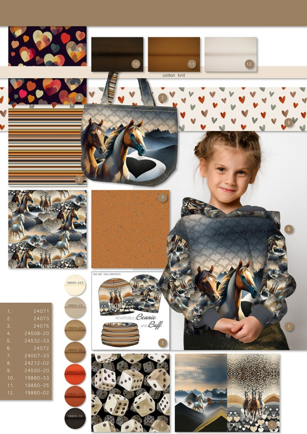 French Terry Mützen- & Loop-Panel „Wüstenpferde“ – Digitaldruck