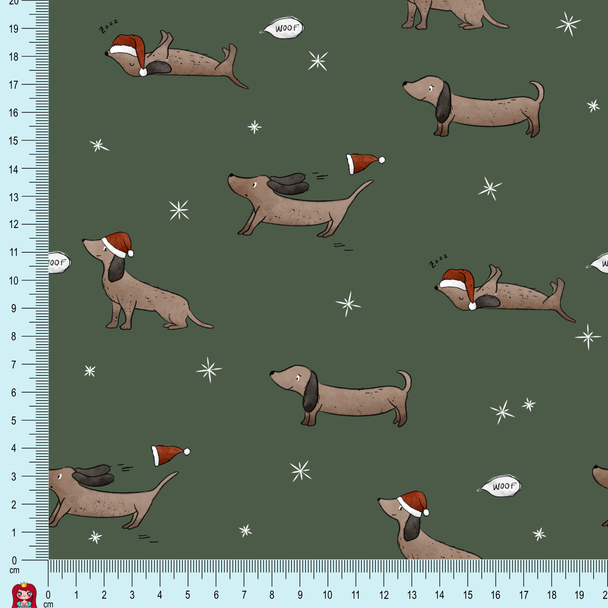 Eigenproduktion Ripp-Jersey DackelXmas Katzengold-Design - grün