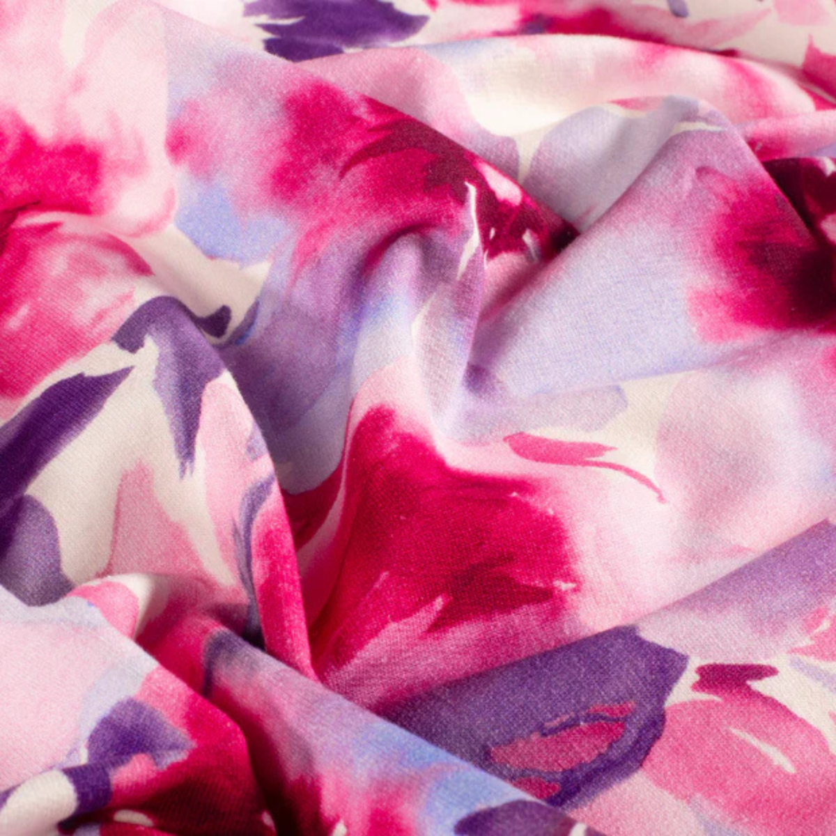 French Terry Stoff - Abstrakte Blumen - wollweiß - fuchsia