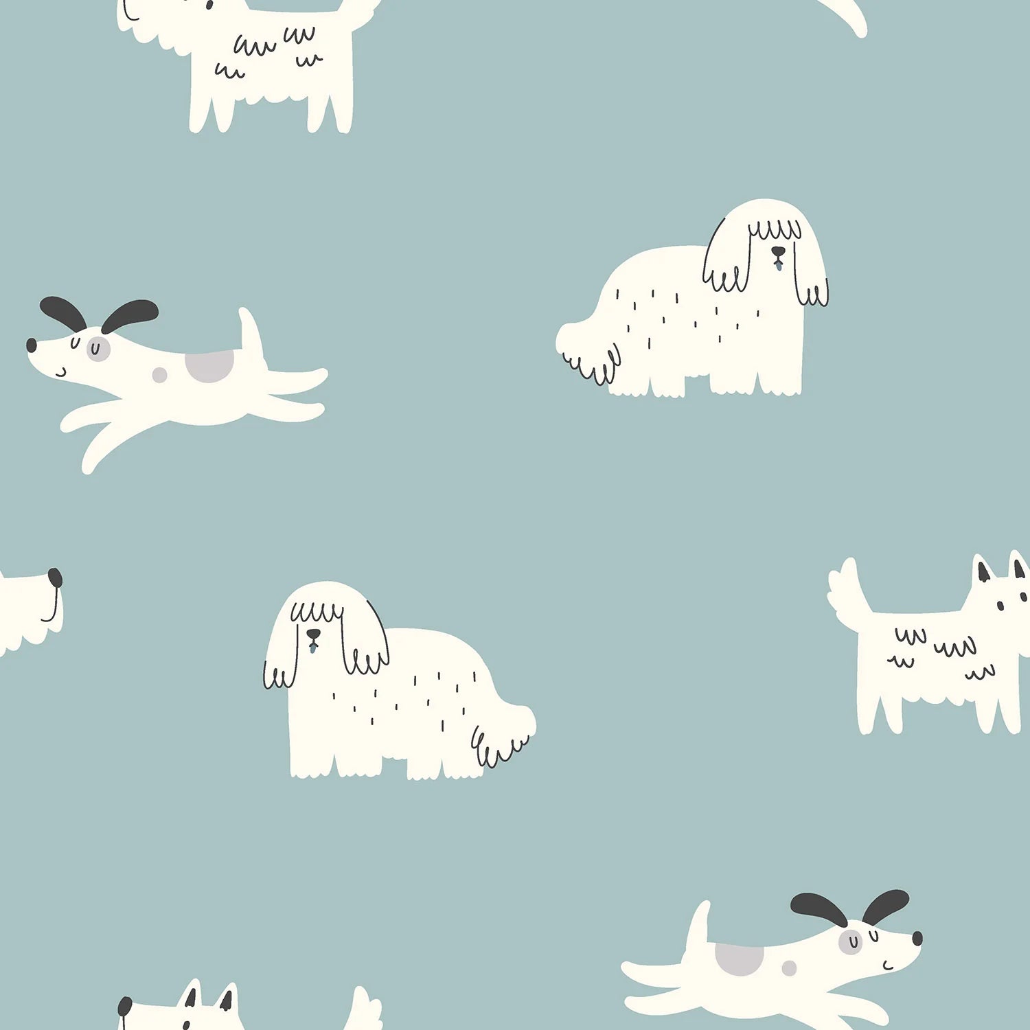 Sweat French Terry Stoff Digitaldruck - Hunde - Babyblau