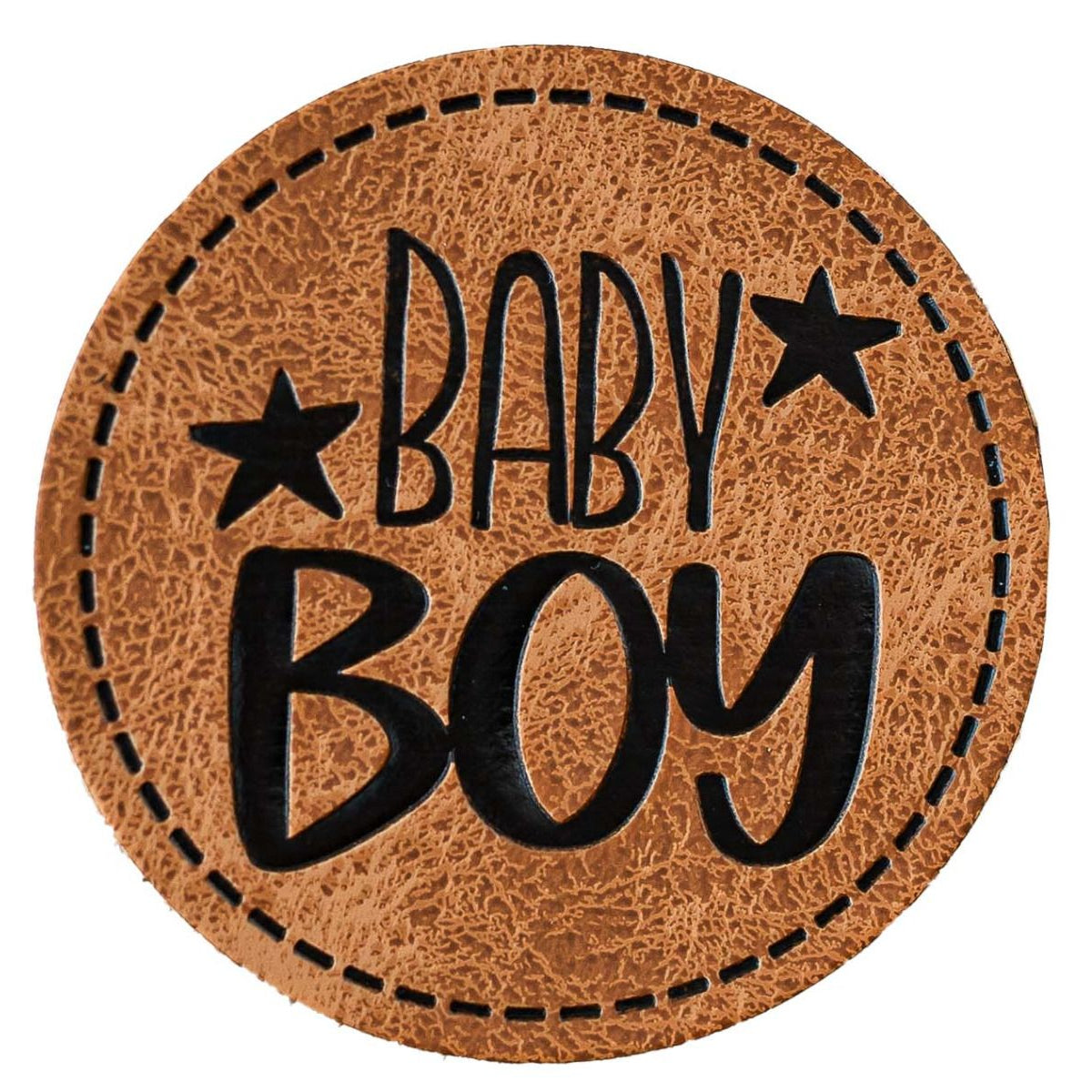 Jessy Sewing Kunstleder-Label mit aufgedruckter Nähnaht - "Baby Boy" - braun