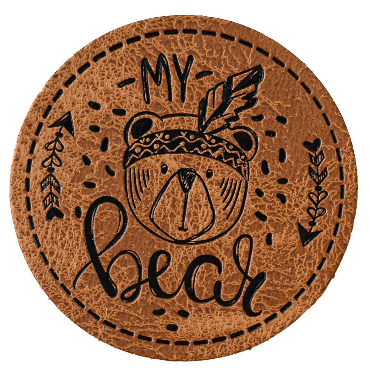 Jessy Sewing Kunstleder-Label mit aufgedruckter Nähnaht - "My Bear" - braun