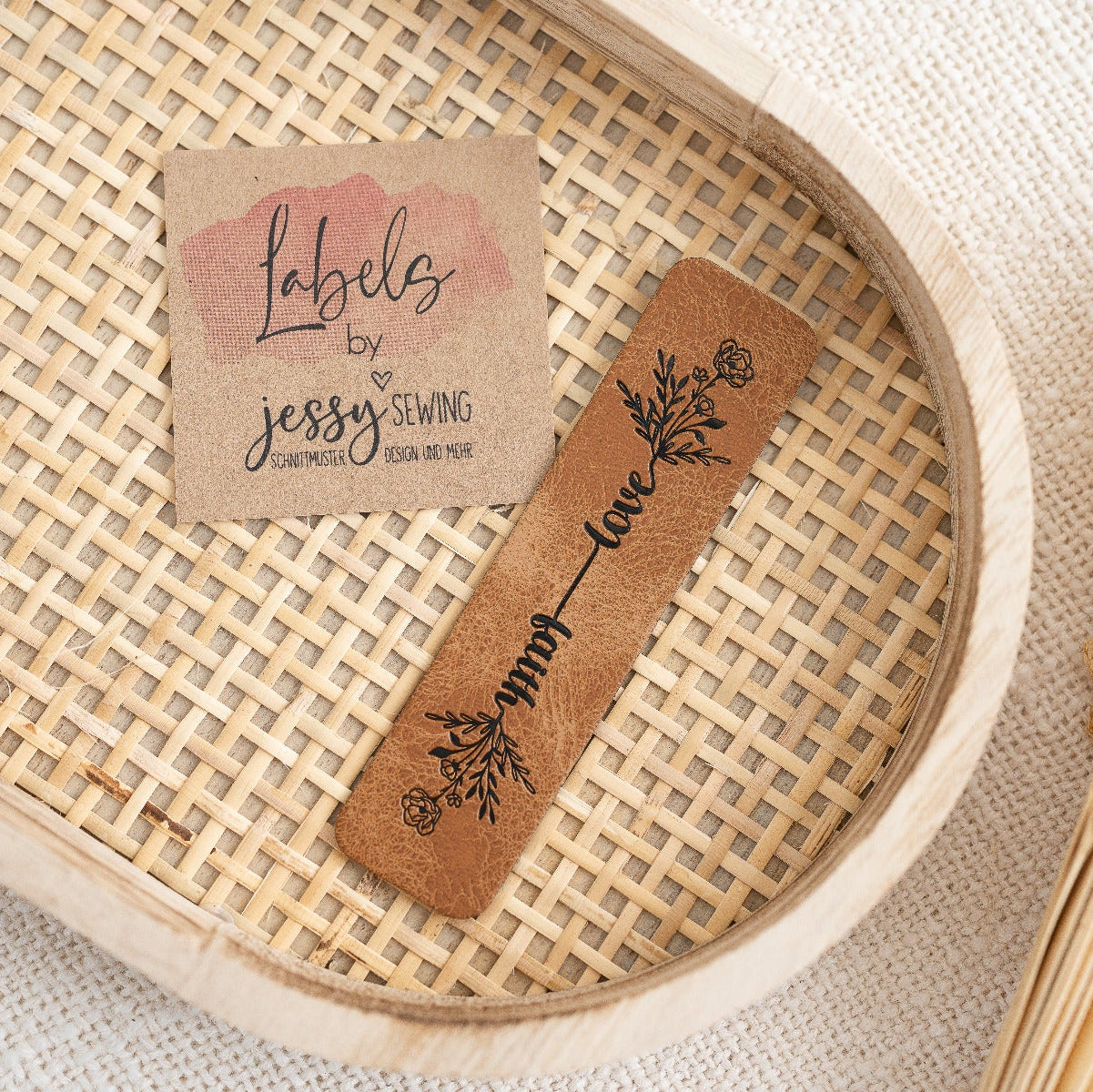 Jessy Sewing Kunstleder-Knick-Label - "love & faith" - braun