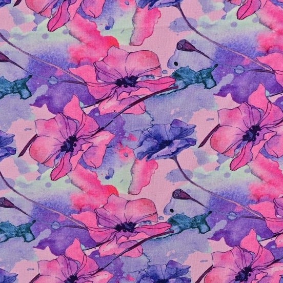 Bambus Jersey Digitaldruck - Abstrakte Blumen - pink